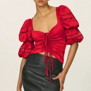 Reformation Winchester Top - Cherry Red - Size 6 - Satin Red - NWT